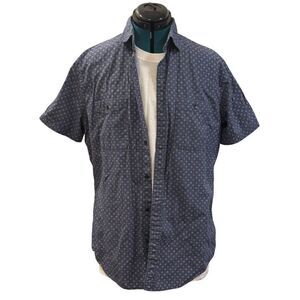 Express Button-Up Polka-Dot Dress Shirt - Large, Blue/White